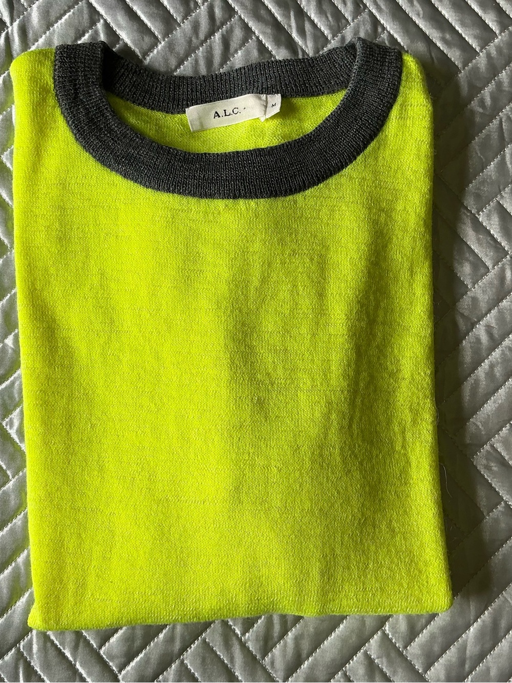 A.L.C. Woman Neon Yellow Crewneck with Charcoal Trim